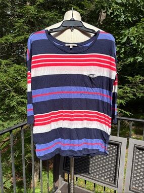 GAP navy Striped Top with pink, White & Blue Stripes 3/4 sleeves sz M
